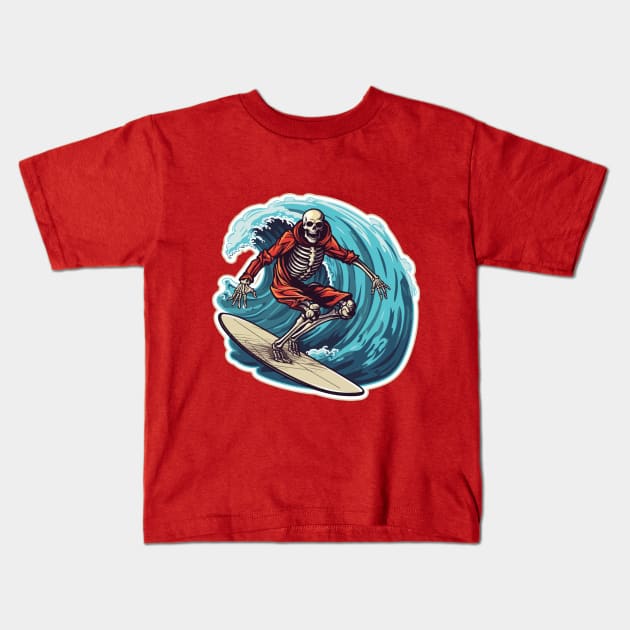 Skeleton Surfer - Thrill Seeker Kids T-Shirt by VelvetRoom